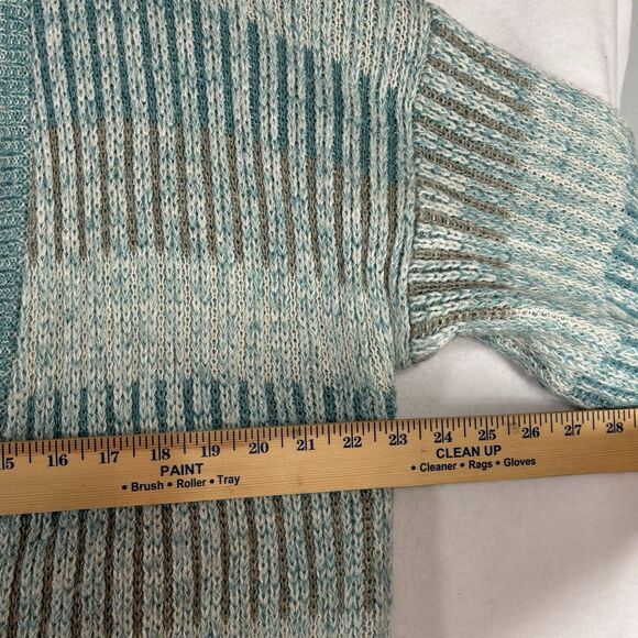 Vintage Saturdays 80s 90s Cardigan Sweater Aqua Blue Stripes Button Up - Picture 2 of 6